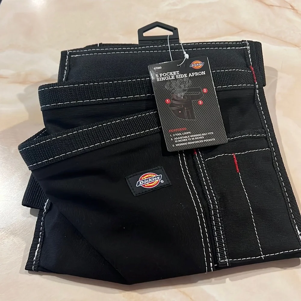 NWT Dickies Black 5-Pocket Single Side Tool Belt Pouch/Work Apron